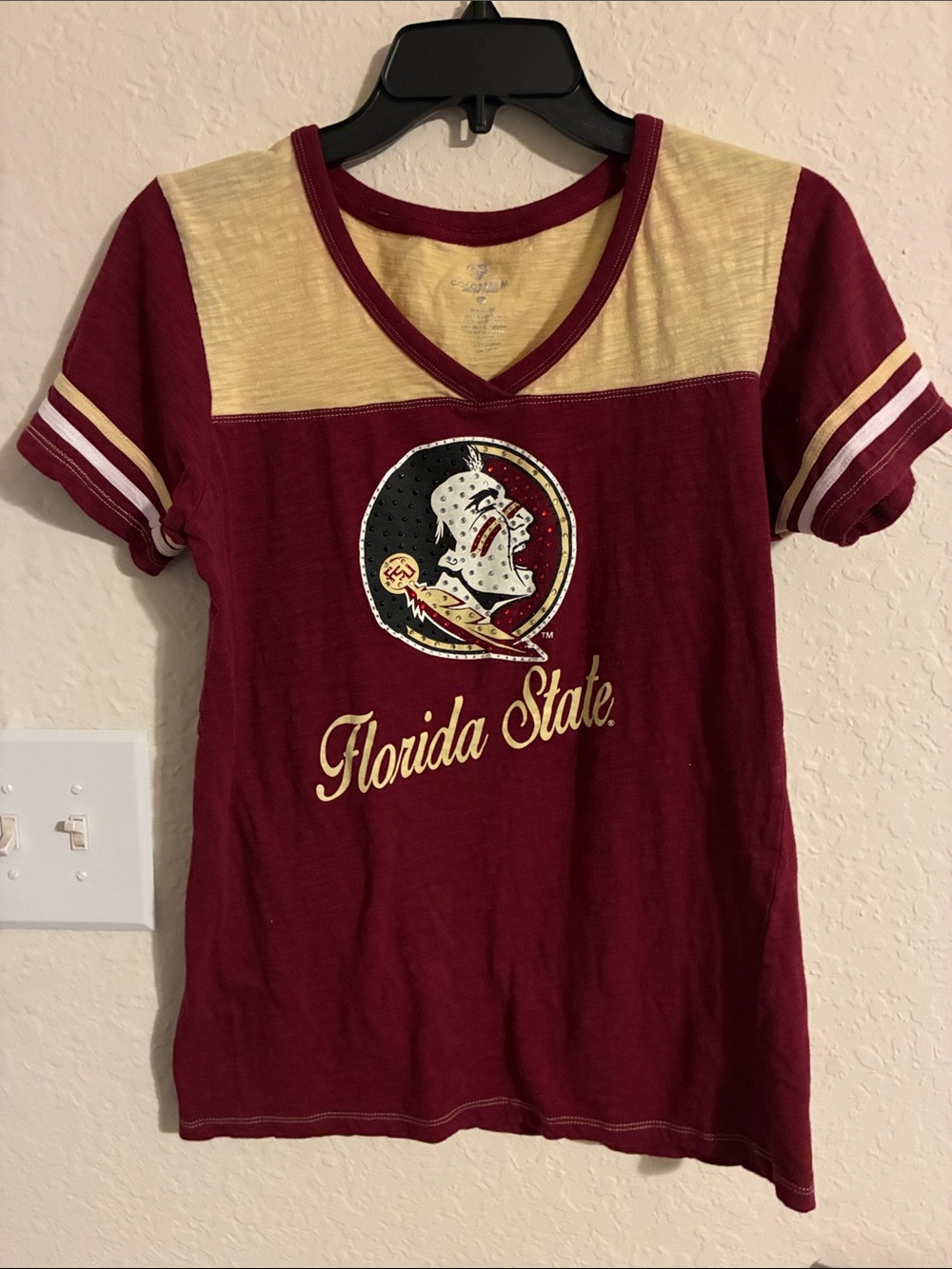 Florida State Seminole Women's Maroon and Gold V-Neck Tee